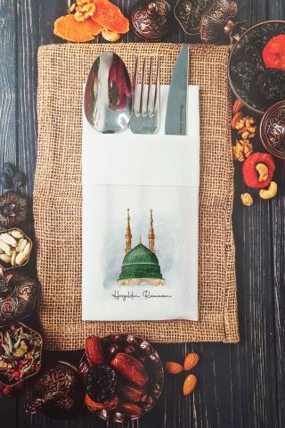 Kumaş Dokulu Hoşgeldin Ramazan Yazılı Cepli Peçete 6 Adet
