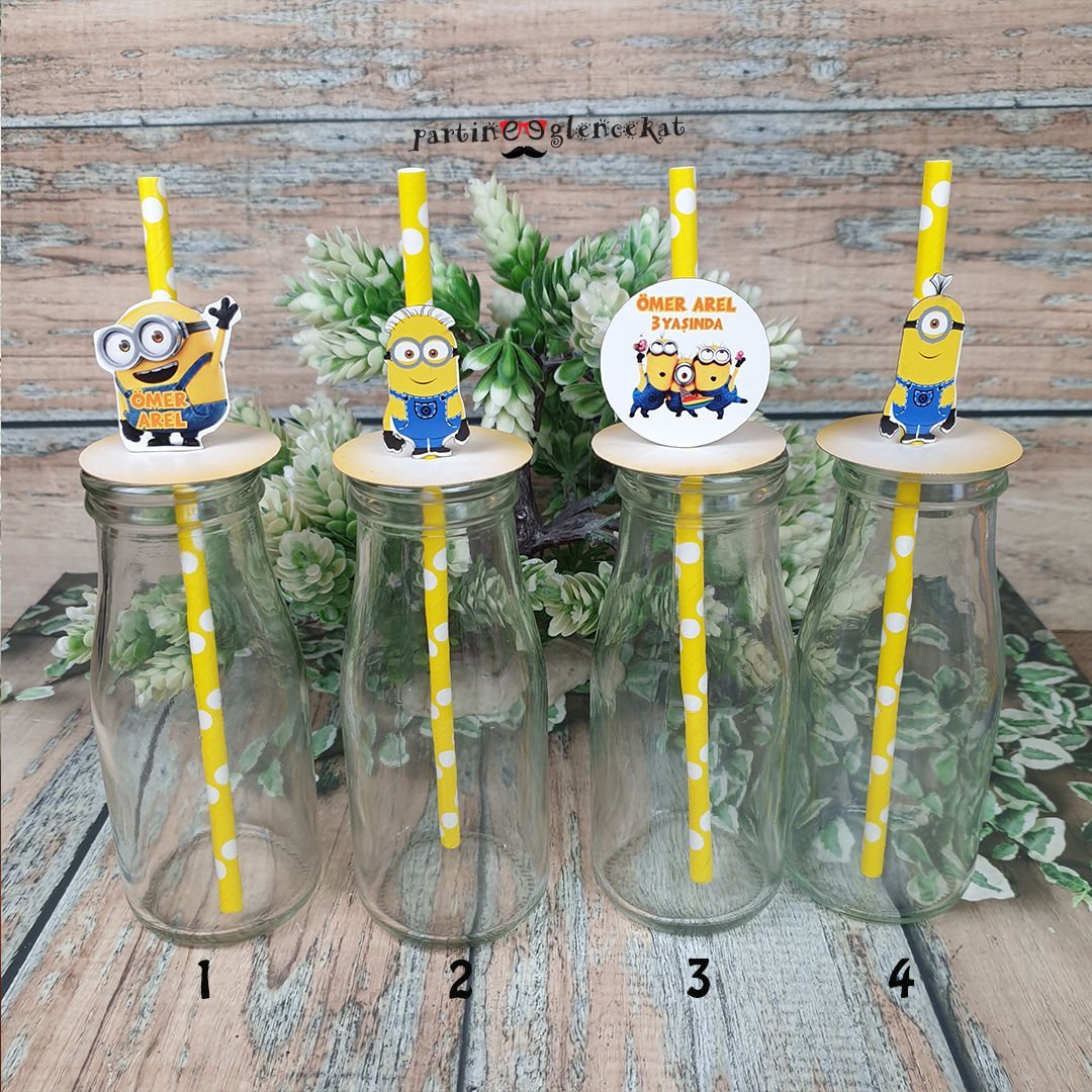 Minions Konsept Pipet Süslü Limonata Şişesi