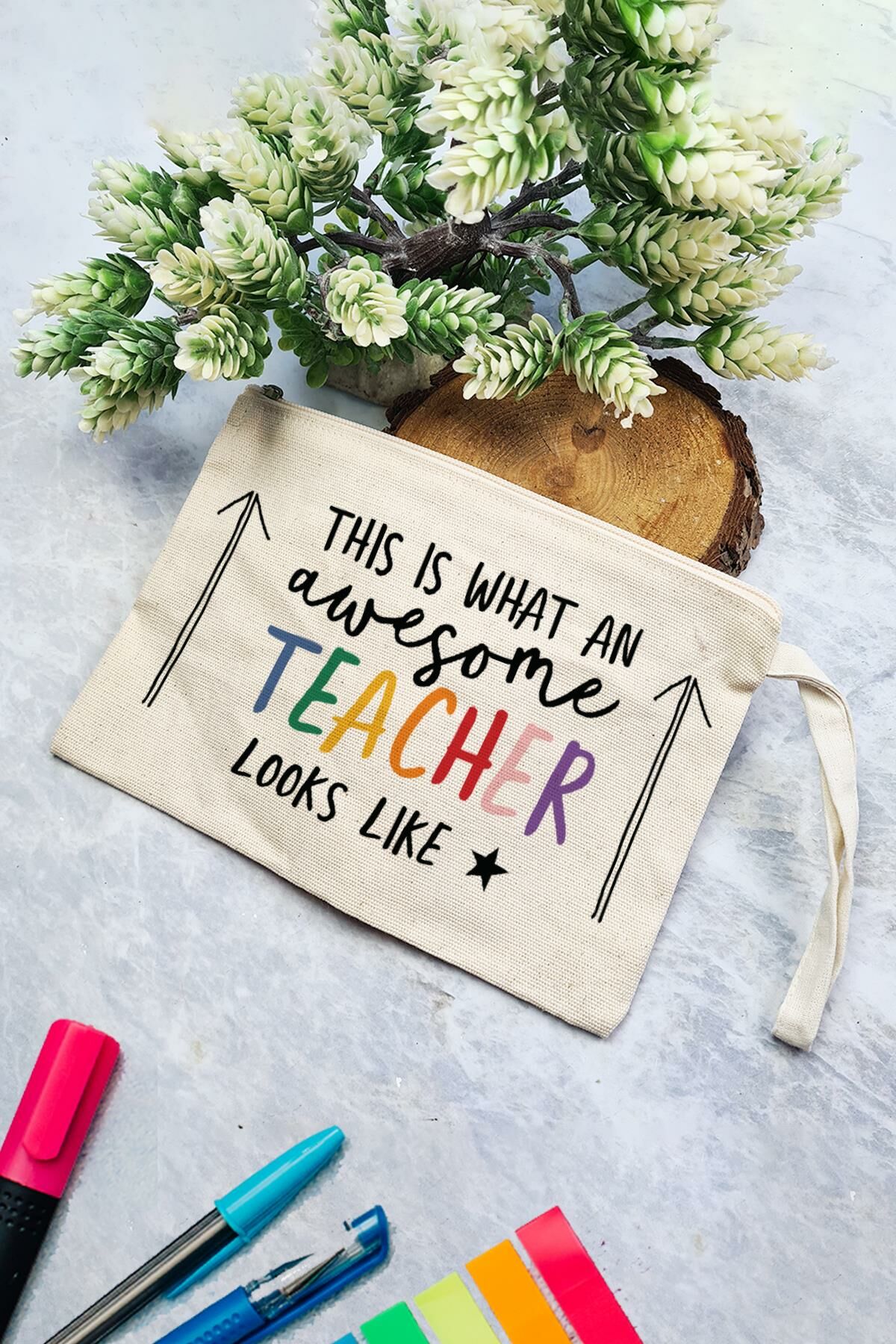 Öğretmene Hediye Clutch Çanta Awesome Teacher Yazılı Öğretmenler Günü Hediyesi