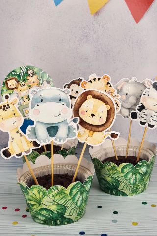 Safari Konsept Kürdan Süsleri Cupcake Süsleri Lüks Büyük Boy 10lu Paket