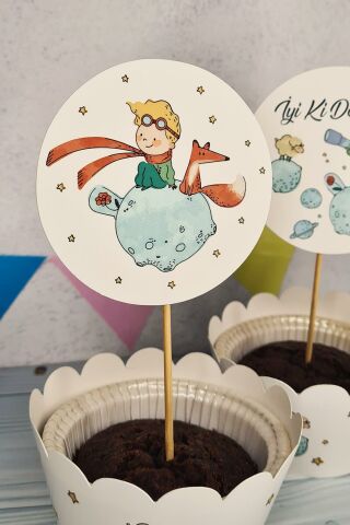 Küçük Prens Konsept Kürdan Süsleri Cupcake Süsleri Lüks Büyük Boy 10lu Paket