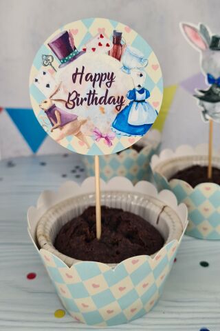 Alice in Wonderland Konsept Kürdan Süsleri Cupcake Süsleri Lüks Büyük Boy 10lu Paket