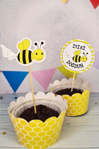 Arı Konsept Kürdan Süsleri Cupcake Süsleri Lüks Büyük Boy 10lu Paket