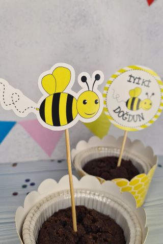 Arı Konsept Kürdan Süsleri Cupcake Süsleri Lüks Büyük Boy 10lu Paket