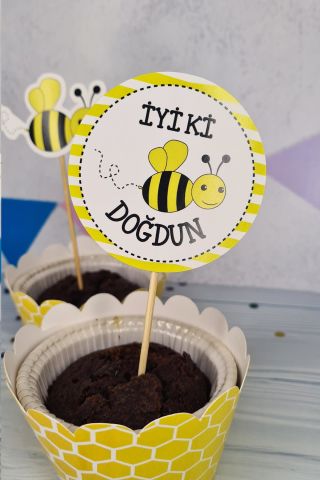 Arı Konsept Kürdan Süsleri Cupcake Süsleri Lüks Büyük Boy 10lu Paket