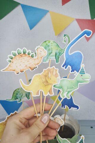 Dinozor Konsept Kürdan Süsleri Cupcake Süsleri Lüks Büyük Boy 10lu Paket