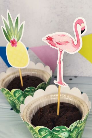 Flamingo Konsept Kürdan Süsleri Cupcake Süsleri Lüks Büyük Boy 10lu Paket