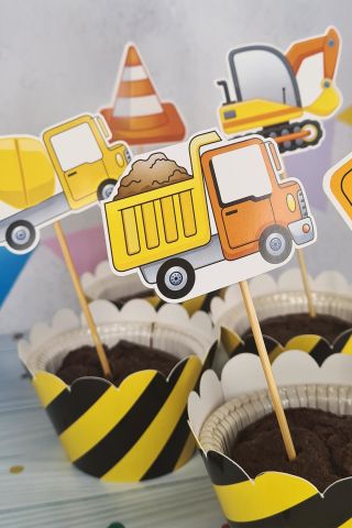 İnşaat Konsept Kürdan Süsleri Cupcake Süsleri Lüks Büyük Boy 10lu Paket