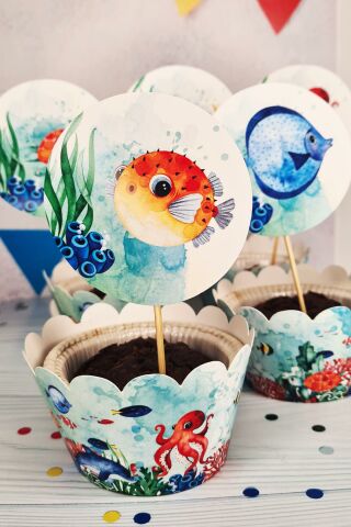 Su Altı Canlıları Konsept Kürdan Süsleri Cupcake Süsleri Lüks Büyük Boy 10lu Paket