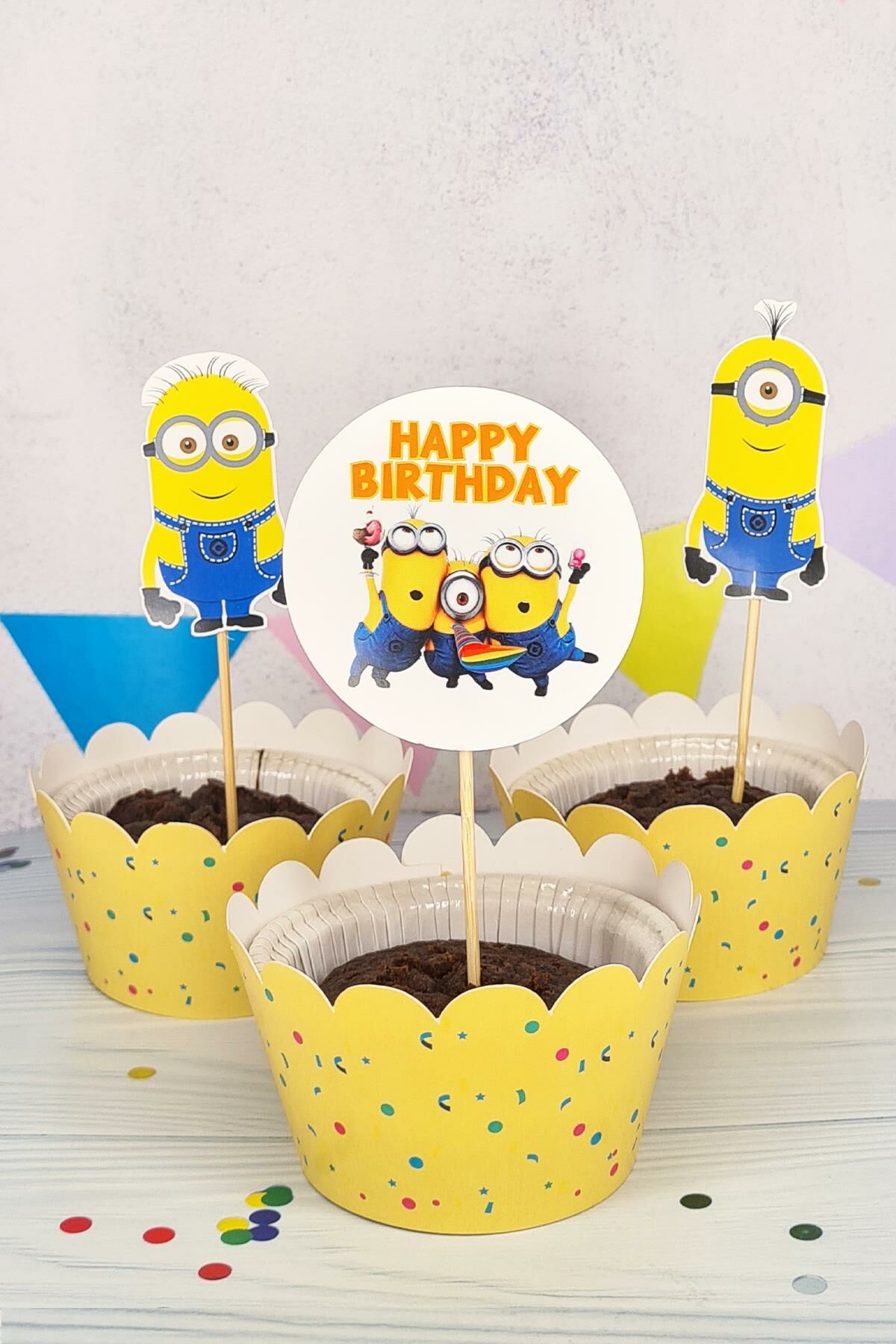 Minions Konsept Kürdan Süsleri Cupcake Süsleri Lüks Büyük Boy 10lu Paket