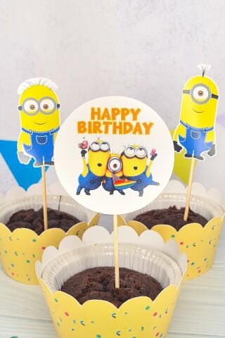 Minions Konsept Kürdan Süsleri Cupcake Süsleri Lüks Büyük Boy 10lu Paket