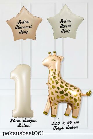 Büyük Zürafa Balon Retro Krem Karamel Doğum Günü Yaş Balon Seti Retro Konsept