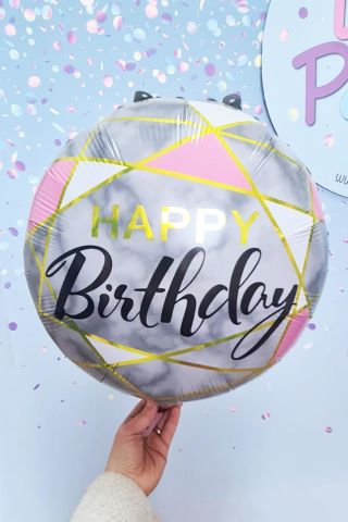 Yuvarlak Happy Birthday Pembe Gold Doğum Günü Balonu 18''