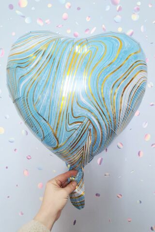 Mavi Mermer Kalp Folyo Balon Retro Balon Kalp Şekilli 18inç 45cm