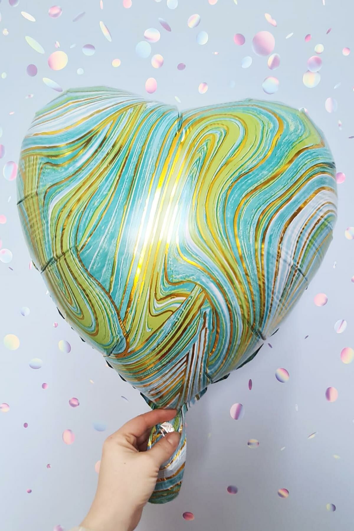Yeşil Mermer Kalp Folyo Balon Retro Balon Kalp Şekilli 18inç 45cm