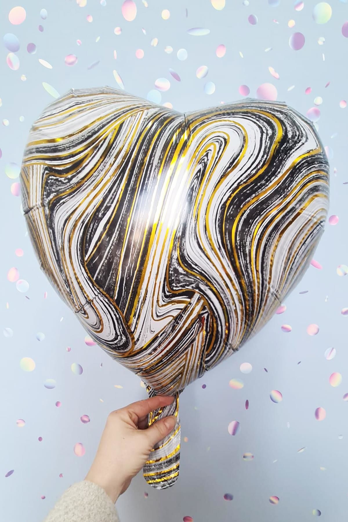 Siyah Mermer Kalp Folyo Balon Retro Balon Kalp Şekilli 18inç 45cm