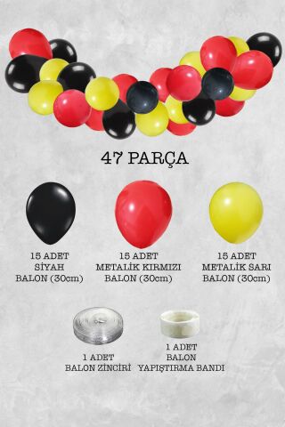 Kırmızı Siyah Konsept Balon Zinciri Yarış İtfaiye Temalı Balon Seti 47 Parça