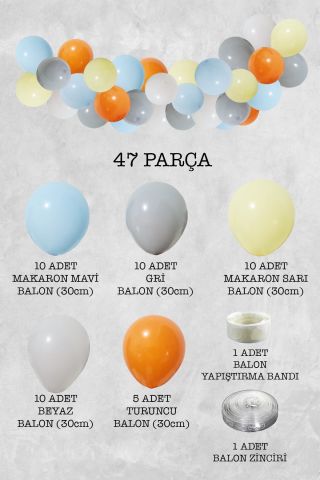 Retro Makaron Konsept Balon Zinciri Parti Balon Seti 47 Parça