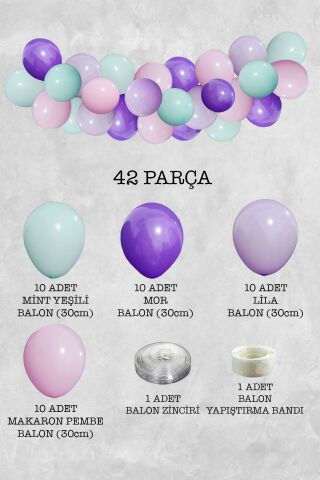 Soft Makaron Konsept Balon Zinciri Deniz Kızı Tema Parti Balon Seti 42 Parça