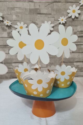 Papatya Konsept Kürdan Süsleri Cupcake Süsleri Lüks Büyük Boy 10lu Paket