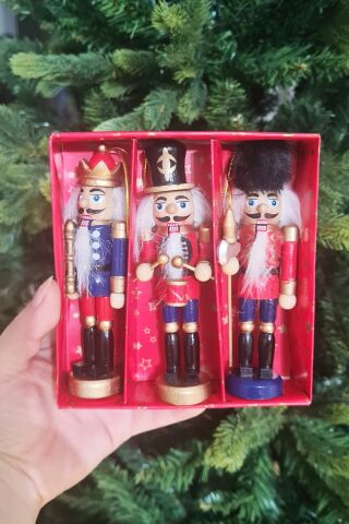 Fındıkkıran Asker Yılbaşı Süsleri 3lü Dekor Objesi Hareketli Nutcracker Kurşun Asker Süsler 13 cm 3lü