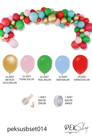 Yılbaşı Balonları 102 Parça Yılbaşı Balon Zinciri Yılbaşı Renkleri Balon Paketi