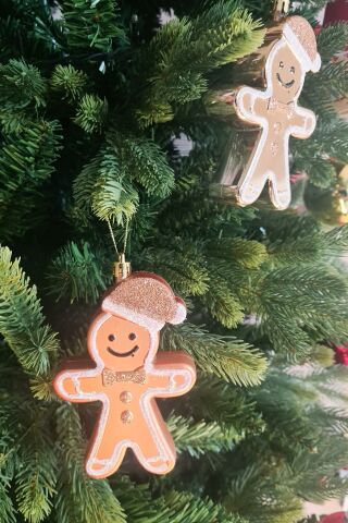 Lüks Kurabiye Adam Gingerbread Gold Parlak Kalın Ağaç Süsleri 2 'li