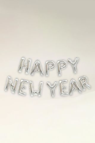 Happy New Year Balon Seti GÜMÜŞ Yılbaşı Balonları 40cm Harfler