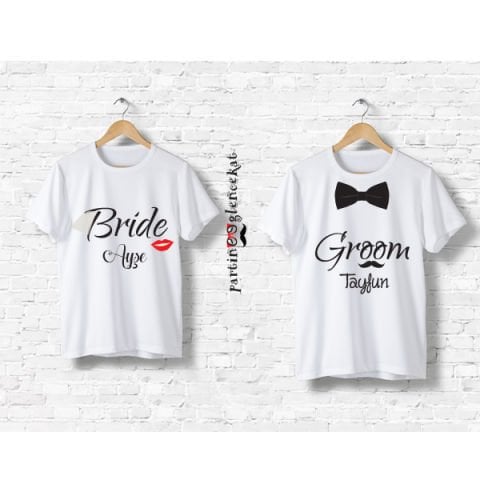 Gelin - Damat İsme Özel Baskılı Tshirt