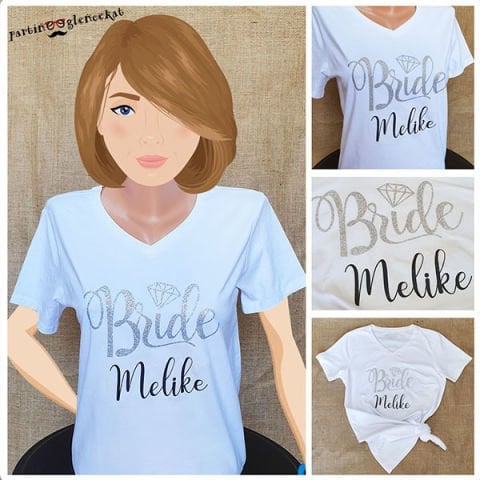 Silver Glitter İsme Özel Bride Baskılı Beyaz Tshirt