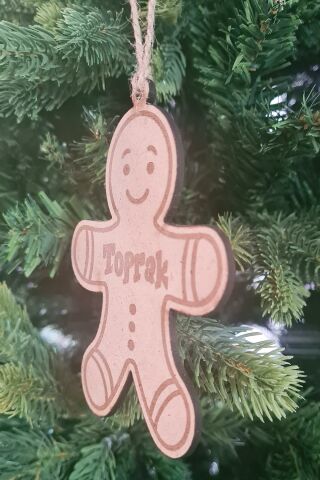 Ahşap İsme Özel Kurabiye Adam Gingerbread Şekilli Yılbaşı Ağaç Süsü
