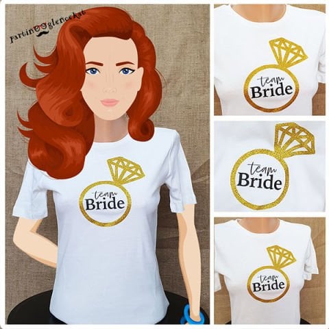 Gold Glitter Tektaş Baskılı Beyaz Bride Tshirt
