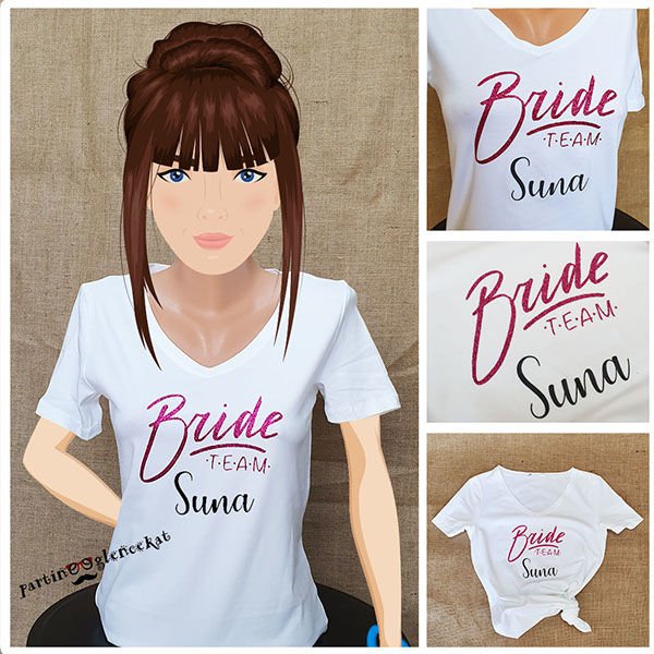 Fuşya Glitter Bride Baskılı Beyaz Tshirt