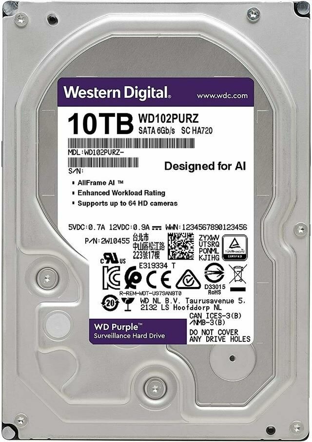 WD Purple WD102PURZ 10TB 3.5″ 7200RPM 256MB SATA3 7x24 Güvenlik Diski
