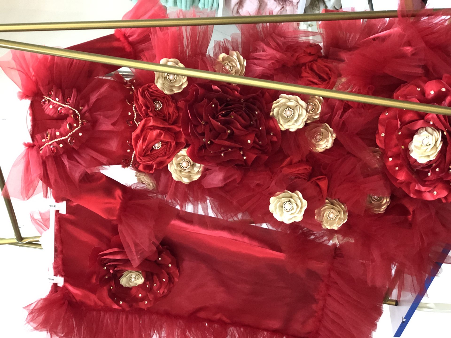 Red Gold Gown Blankent And Hair Bow Set