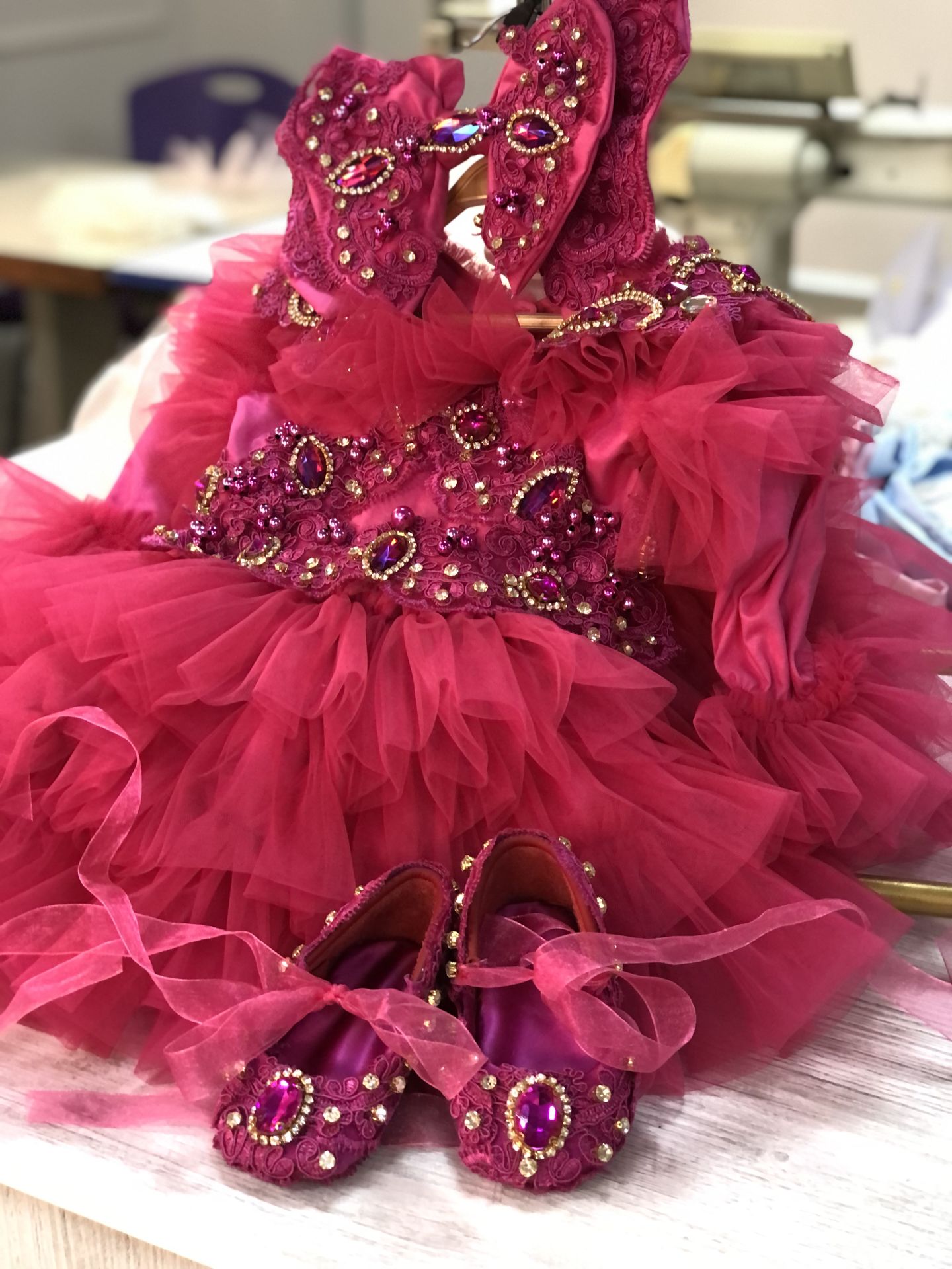 Hot Pink Stone Dress And Hair Bow