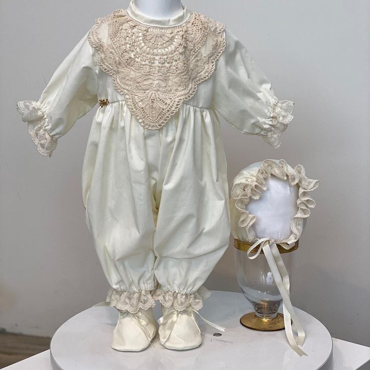 Cream Jumpsuit And Bonnet