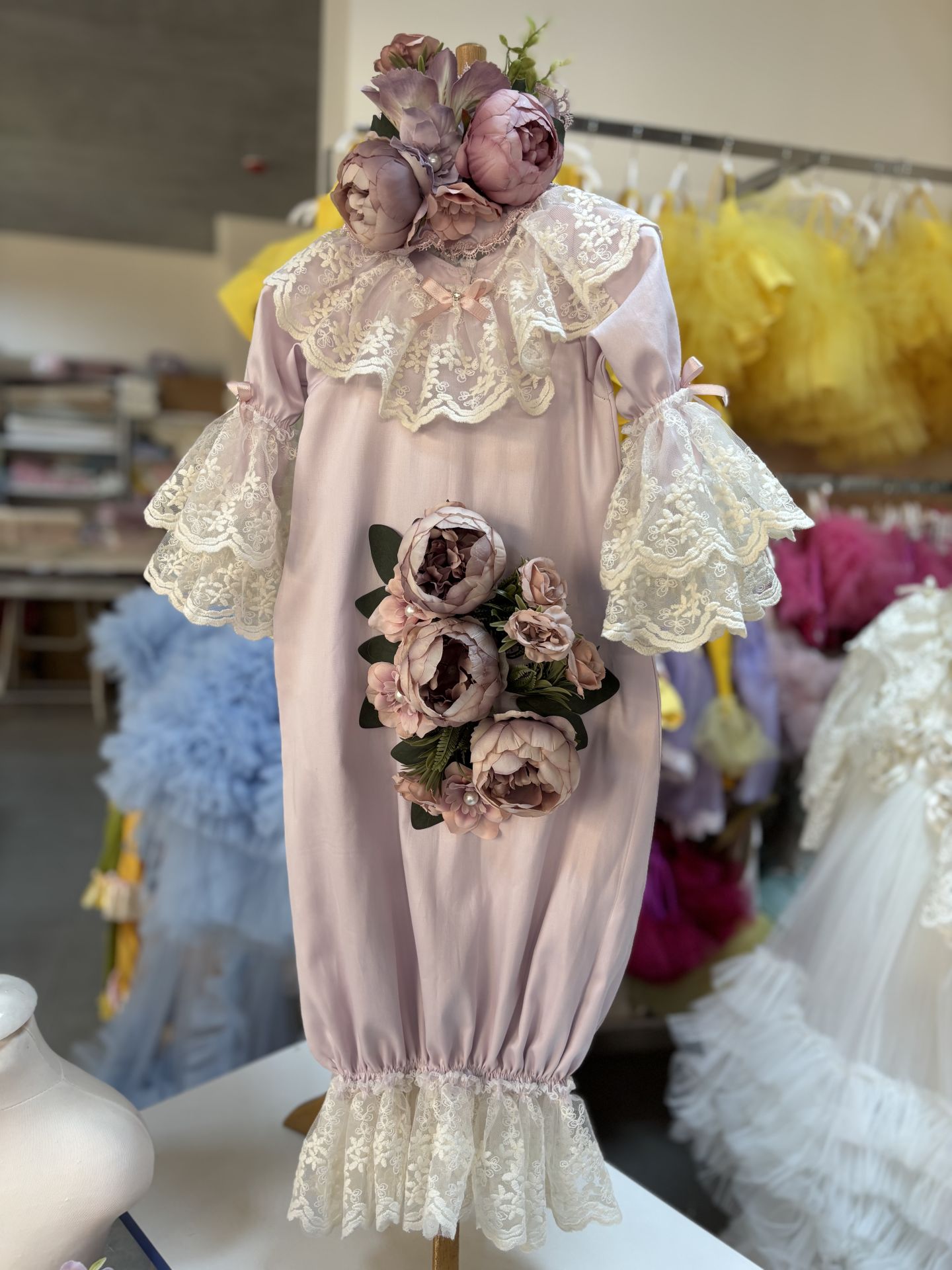 Lila Baby Flowers Gown And HairBand