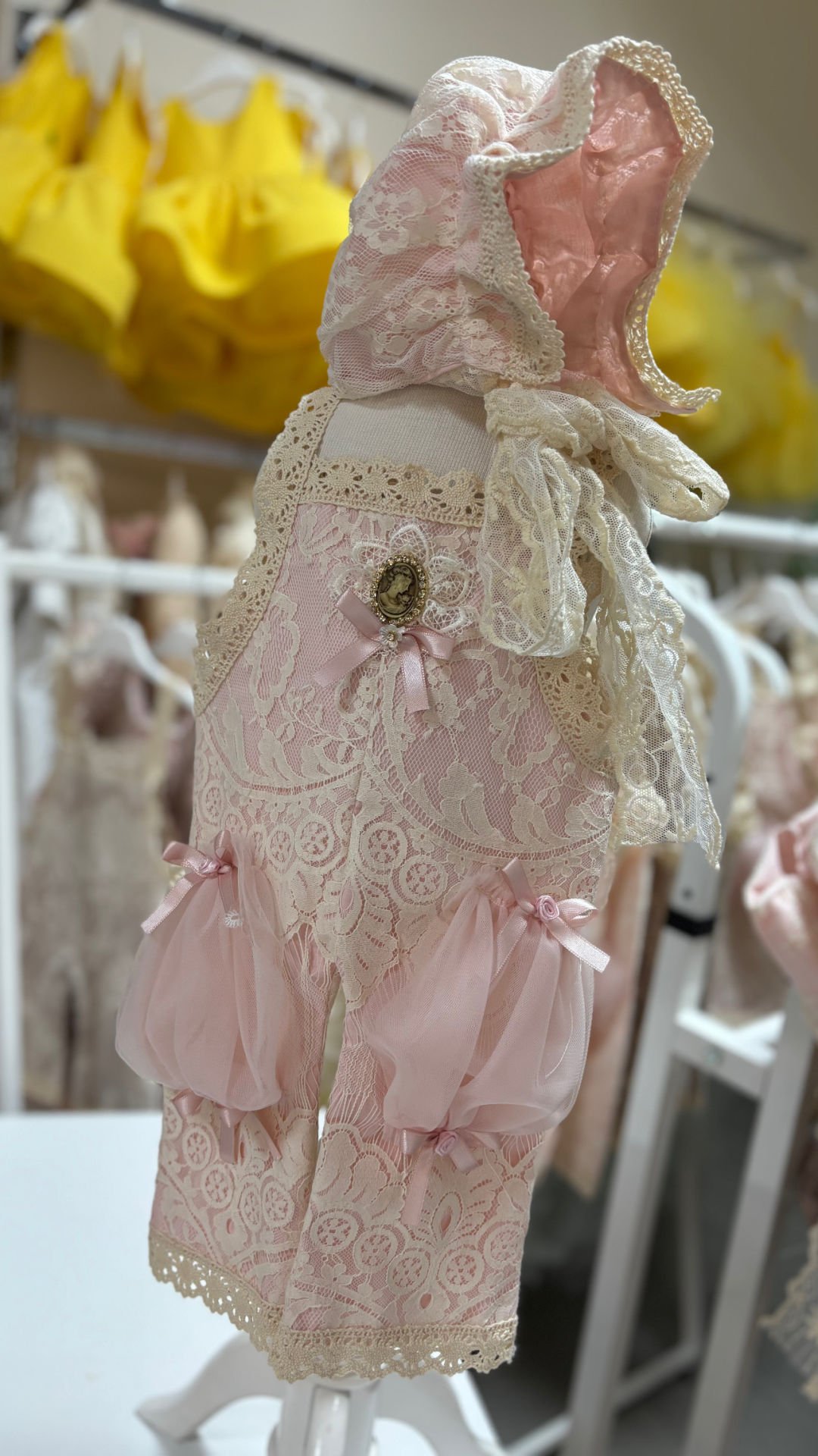 Light Pink Lace Romper And Bonnet