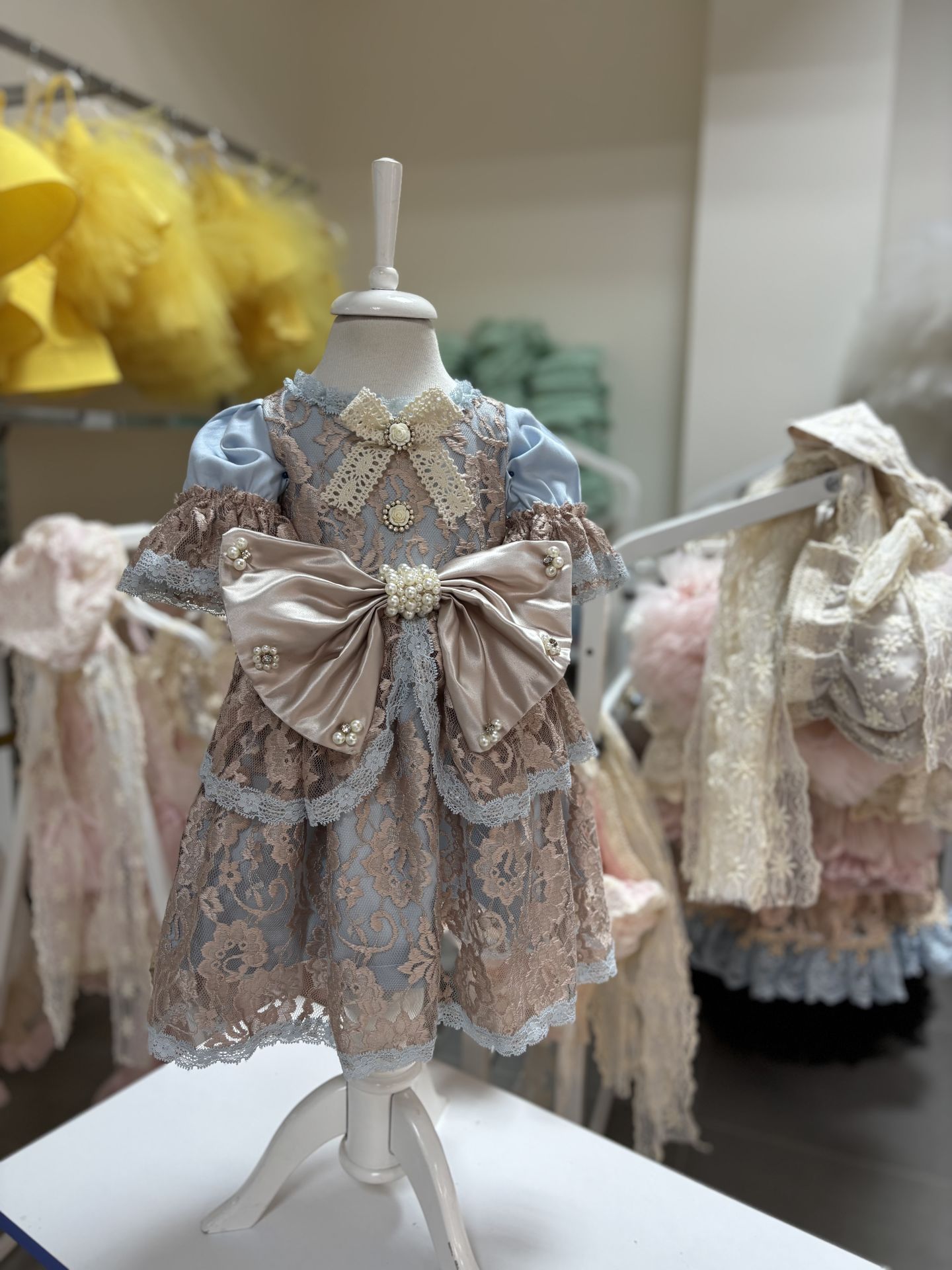 Blue Vintage Gown Dress And Bonnet