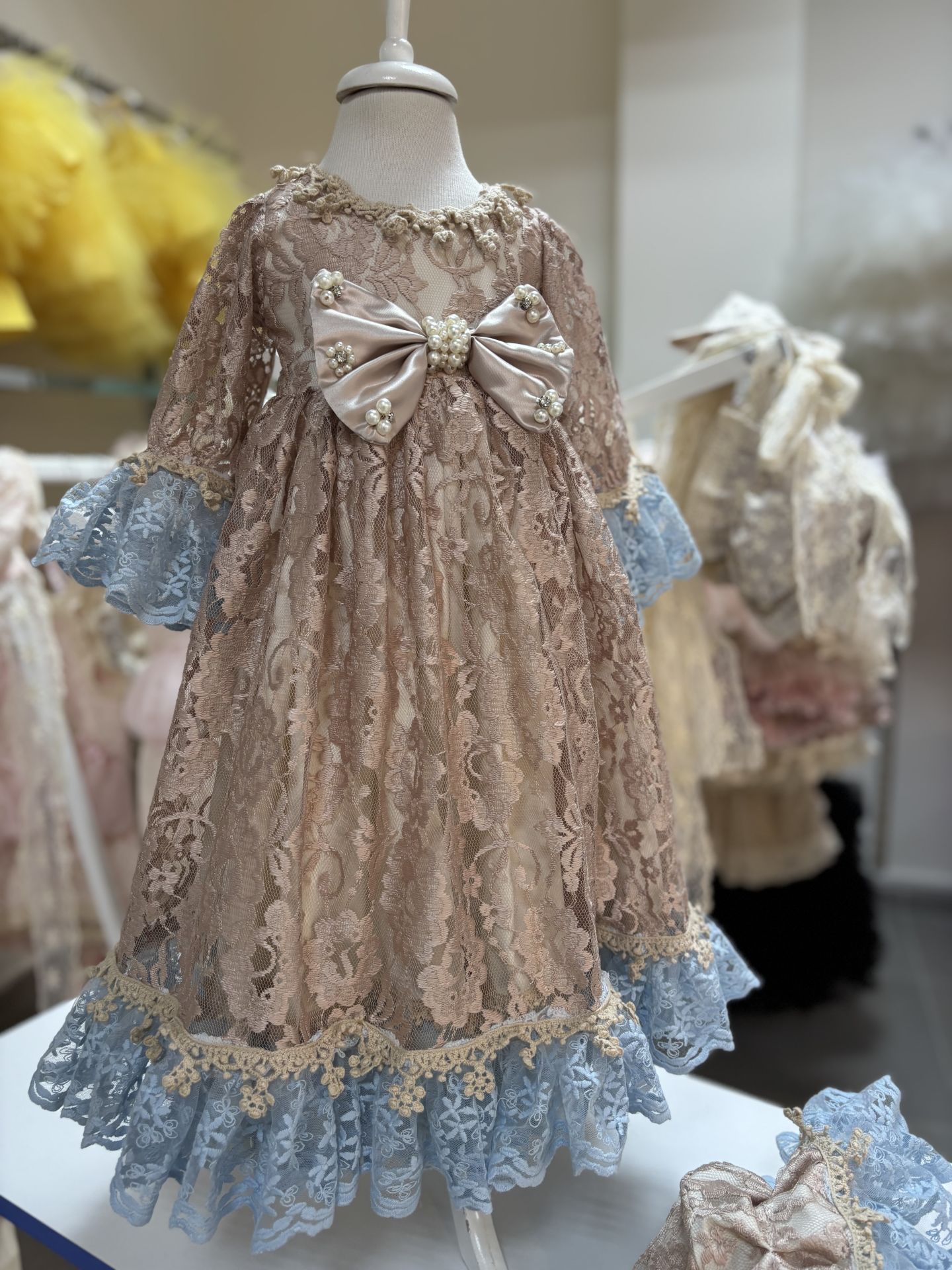 Blue vintage Gown Dress And Bonnet