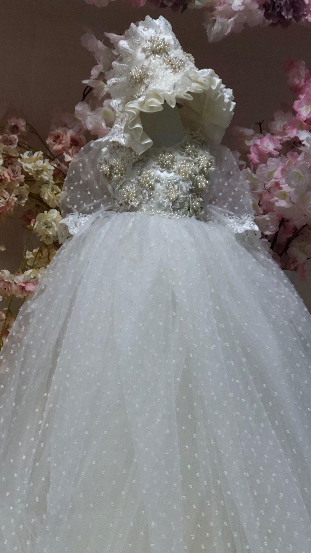 Pearl Baby Baptism Gown Dress And Bonnet