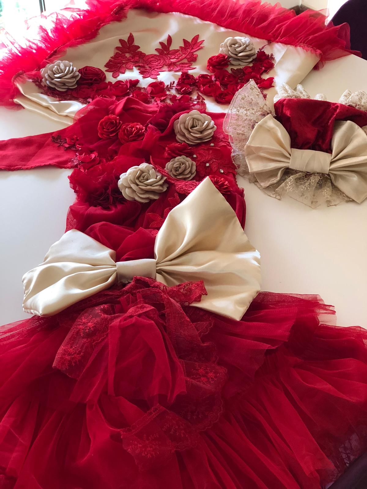Red And Cream Baby Gown Set