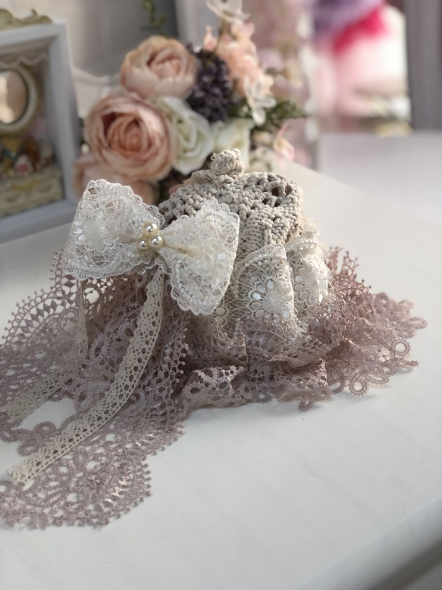 Cream powder vintage bonnet