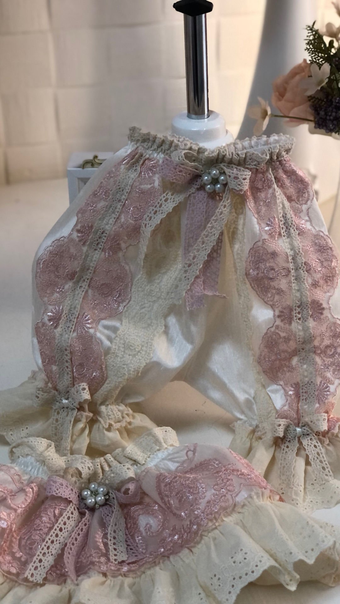 Cream pink strapless blouse and trousers