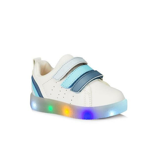 Vicco Sun Ortopedik Kız Çocuk Pudra Işıklı Sneaker Beyaz-Mavi - 34