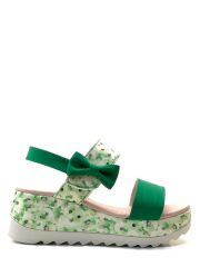 1729 Kız Çocuk Yeşil Çiçekli 5 cm Dolgu Topuklu Sandalet Yeşil - 34