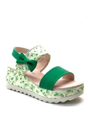 1729 Kız Çocuk Yeşil Çiçekli 5 cm Dolgu Topuklu Sandalet Yeşil - 34