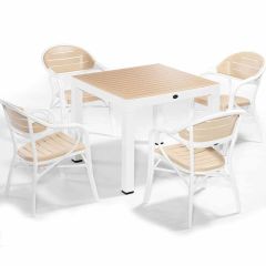 Firenze 4’lü Camlı Masa Sandalye Takımı Çöl Beyaz Fildişi