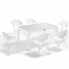 Caserta 6’lı Camlı Rattan Masa Sandalye Takımı Beyaz